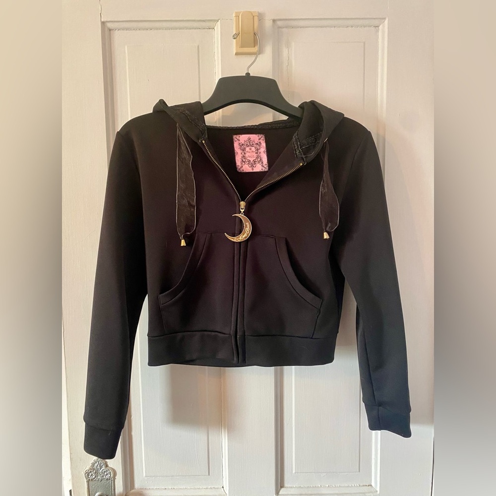 Black Hooded Sweatshirt with Moon Charm